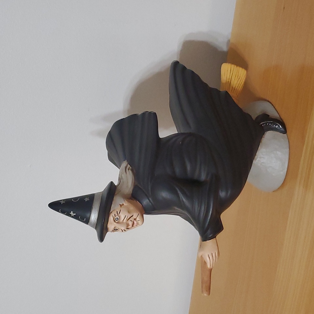 Vintage Halloween Witch on a Broomstick in Ceramic Material
